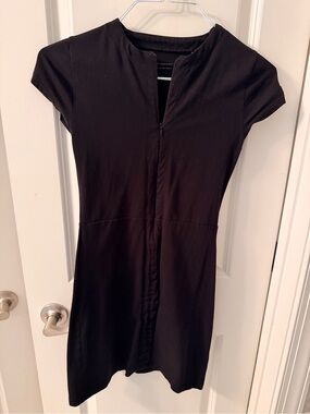 French Connection Black Cap-Sleeve Zip-Front Mini Dress